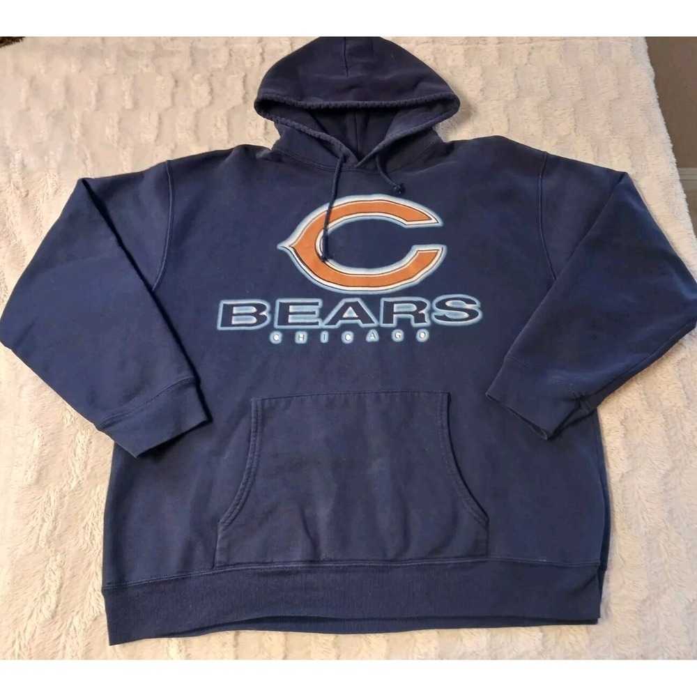 Vintage Chicago Bears True-Fan Retro Blue Hoodie Pullover Sweatshirt Mens Sz XL